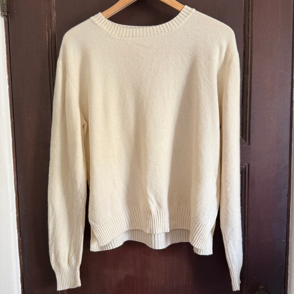 FRAME | Cream Cashmere Boxy Fit Textured Crew Neck Sweater Large